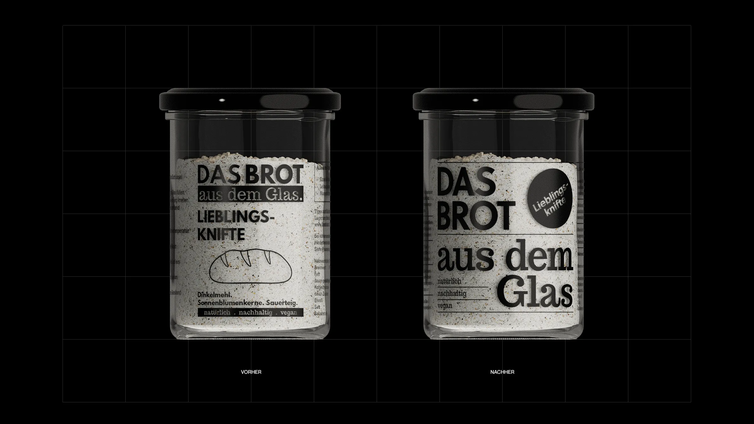 Das Packaging-Design des Glases im Vorher-Nachher-Vergleich.